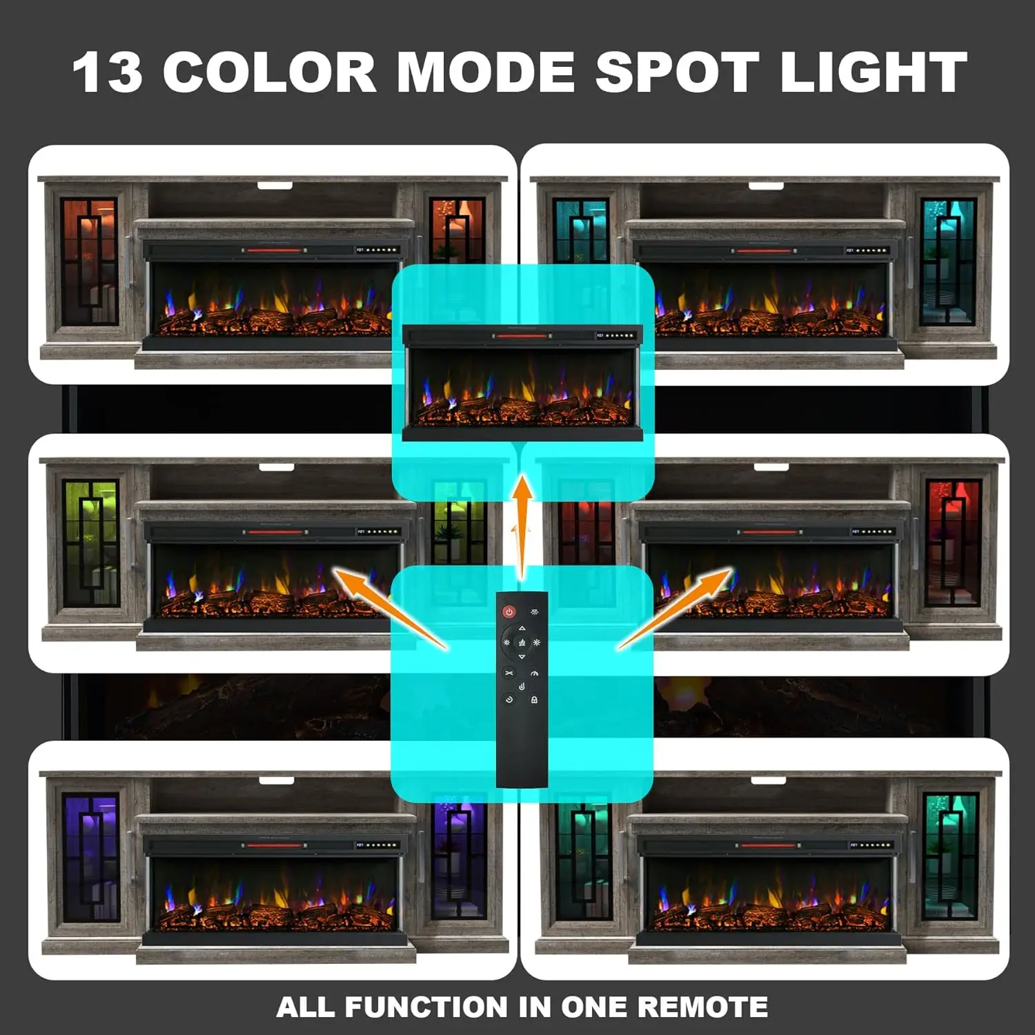 75-inch Electric FireplaceTV Stand 3-side Glass LED Modern Media Entertainment Center Console Adjustable Flame 40-inch 4