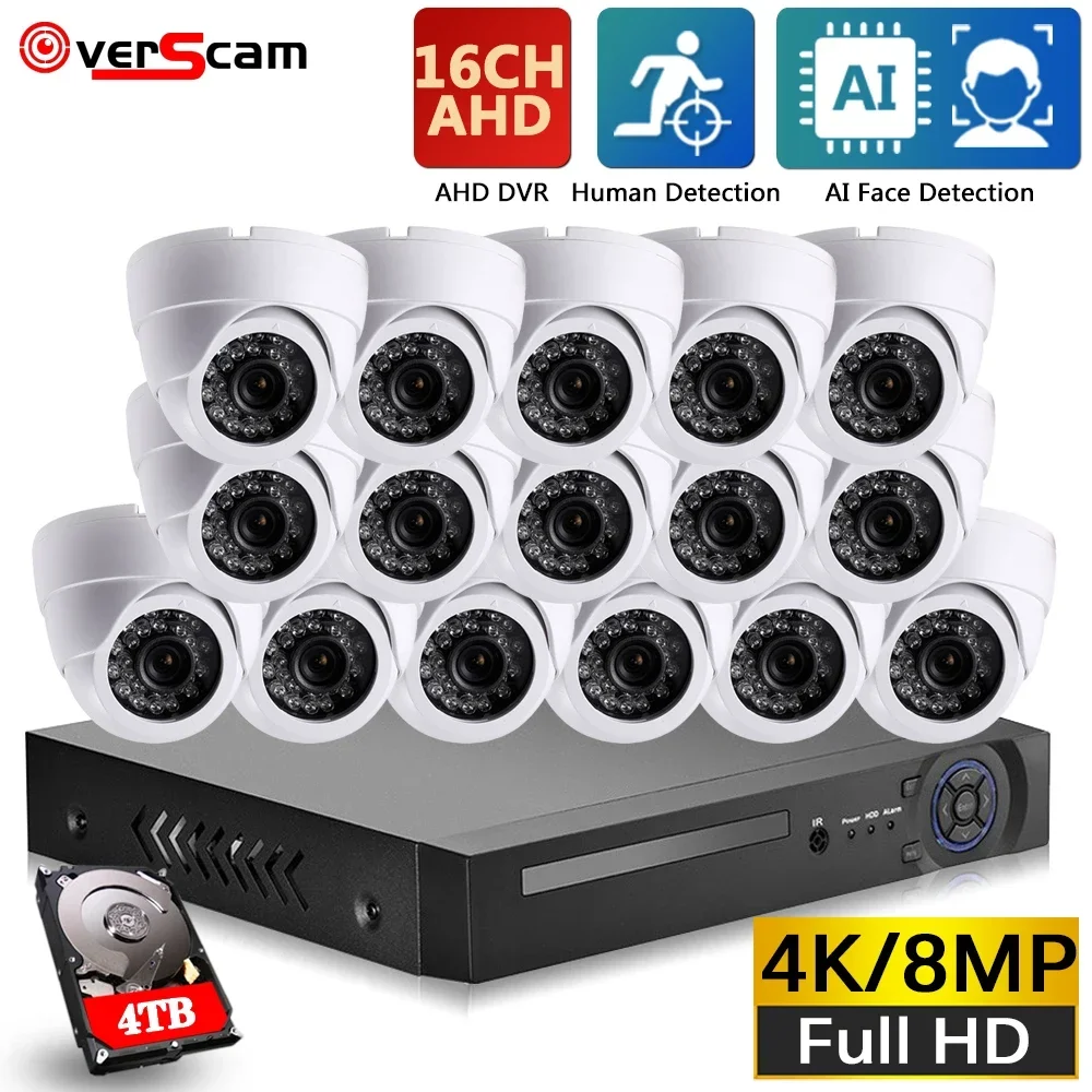 4K H.265 16CH AHD DVR Video Surveillance System IR-CUT Indoor Outdoor Waterproof 8MP CCTV Camera P2P Security Surveillance Set