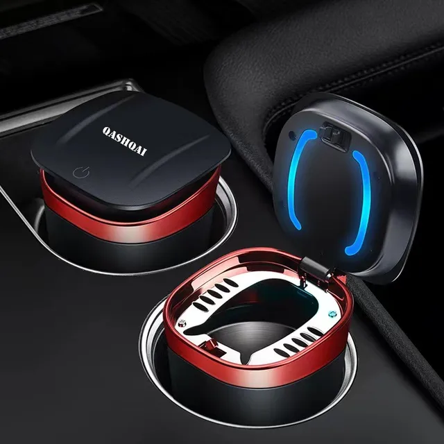Riloer Posacenere Auto Con Luce LED E Coperchio (2 Pezzi): Adatto A Portabicchieri, Nero, In ABS Resistente Al Fuoco
