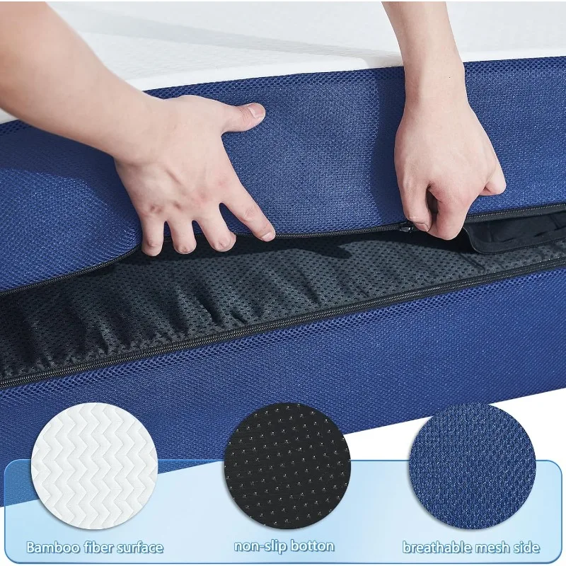 Memory Foam Single Folding Mattress Cot Mattress,4 Inch Foldable Mattress Topper with Cover, Breathable Floor