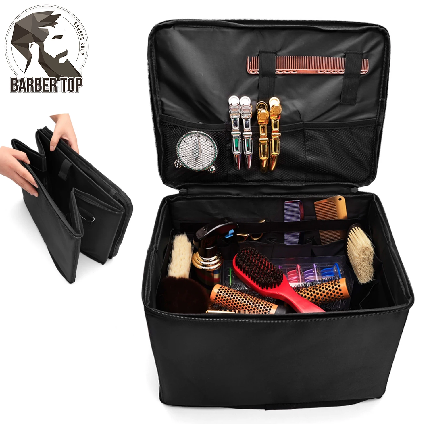 Foldable Barber Carrying Case with Shoulder Strap Salon Haircut Scissor Box Durable Hairdressing Tool Bag Pet Grooming Organizer
