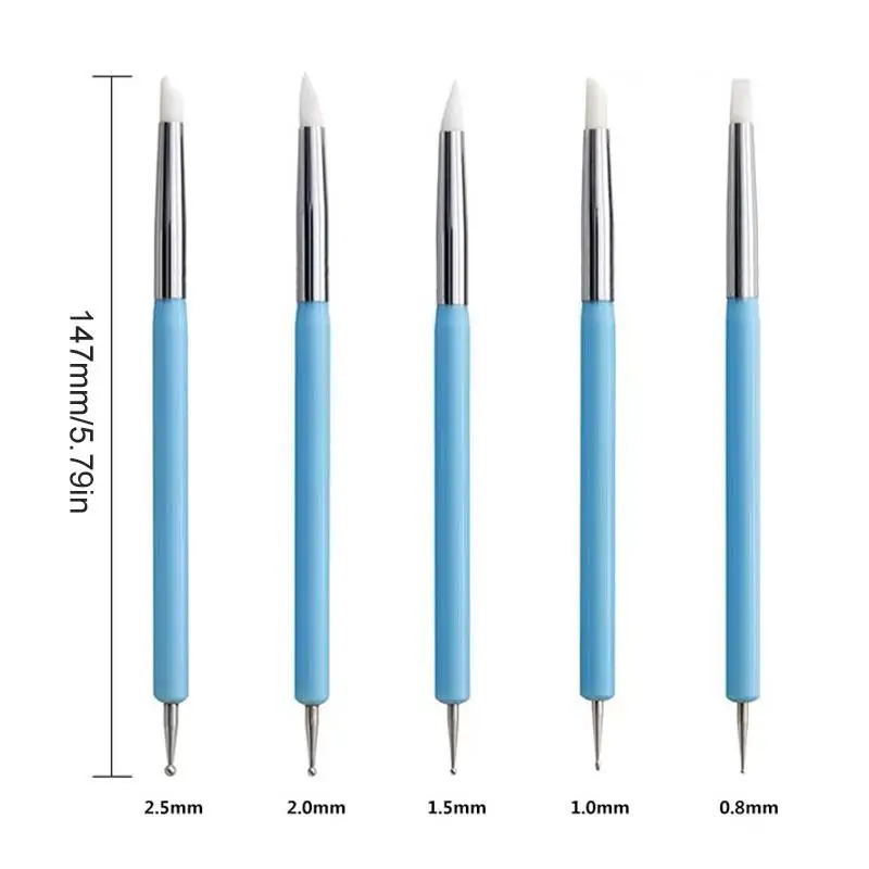 1/10/15개 듀얼 엔드 실리콘 네일 아트 펜 라인스톤 픽커 3D 플라워 카빙 도팅 펜 매니큐어 도구