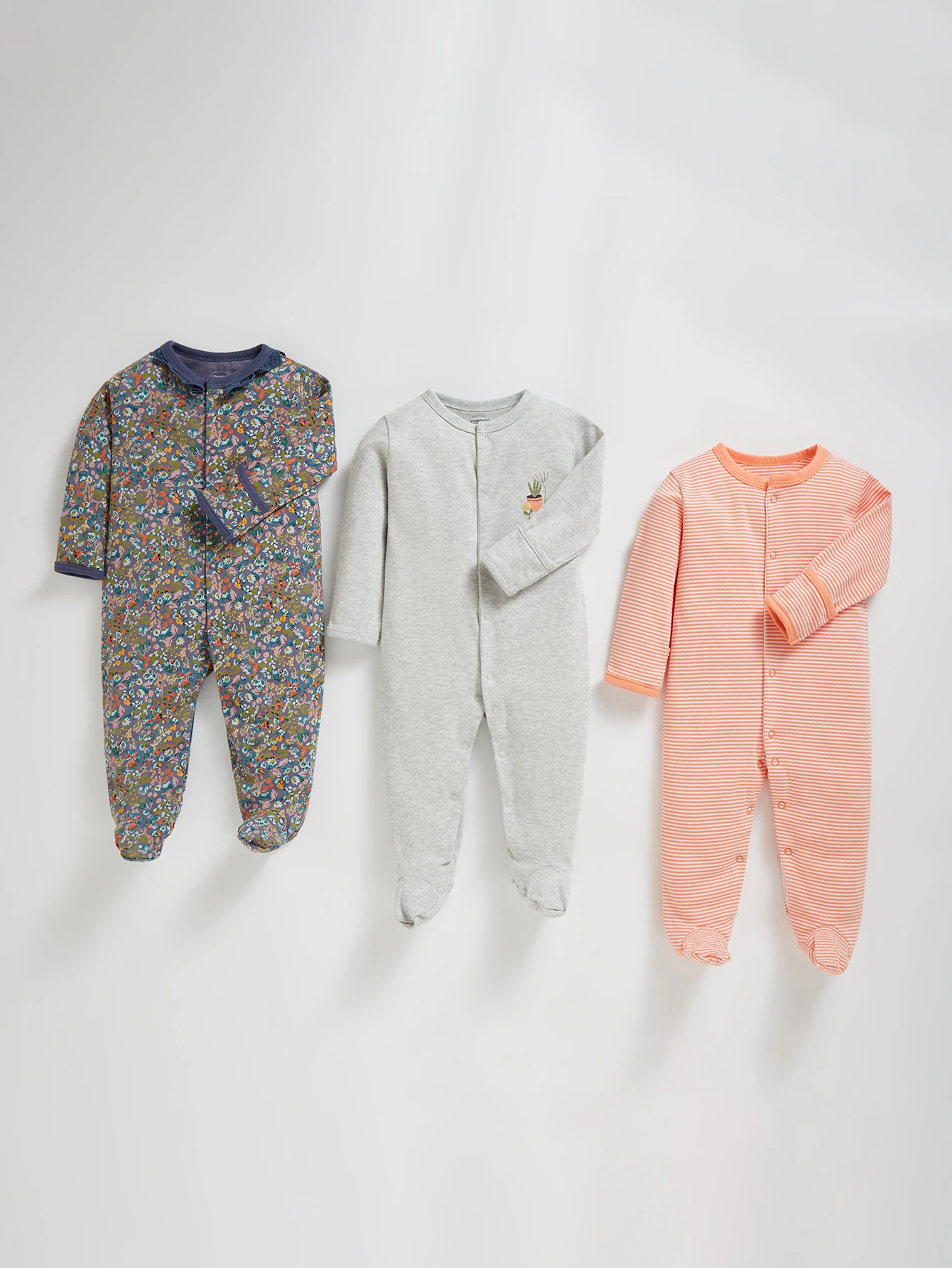3PCS Girls Cotton Floral Print Romper Set Long Sleeve Jumpsuit with feet 0-12 Months Soft Baby Clothes Multi-Color Combos