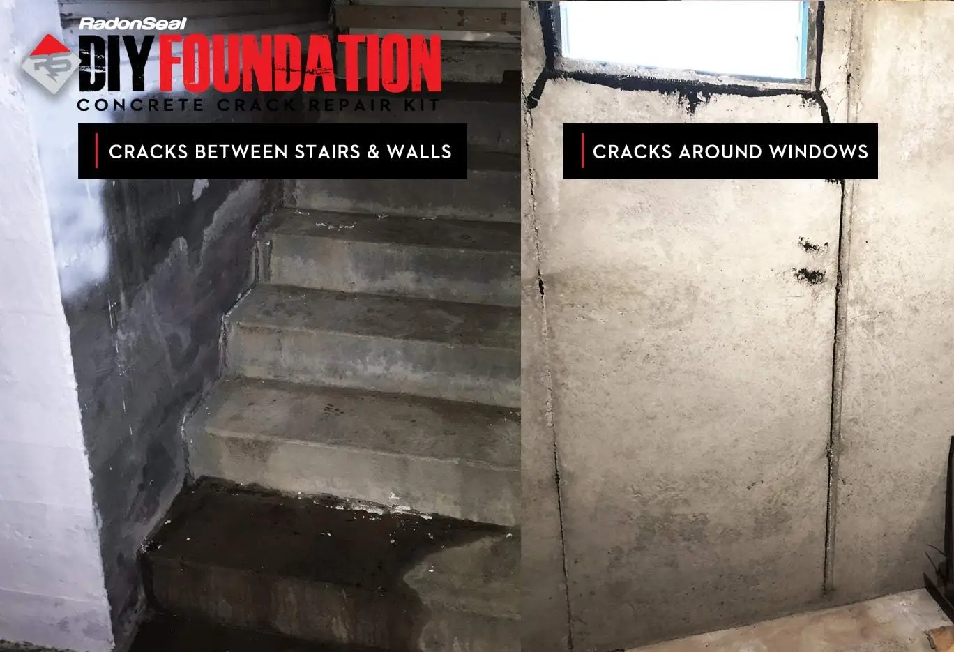 RadonSeal Concrete Foundation Crack Repair Kit (10 ft)-The Homeowner's Solution to Fixing Basement Wall Cracks Like The Pros!