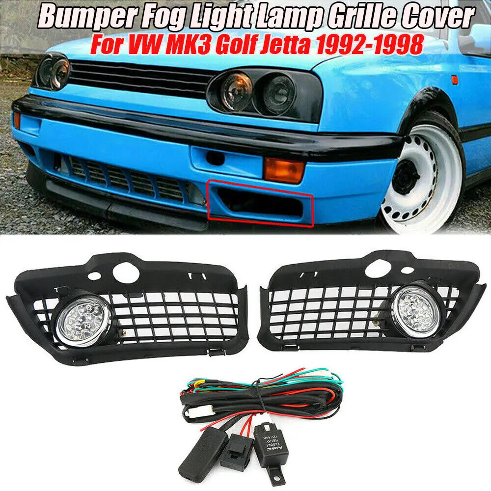

1 Pair Left Right Front Bumper LED Fog Light Lamp Grille Cover Protect For VW MK3 Golf Jetta 1992 1993 1994 1995 1996 1997 1998