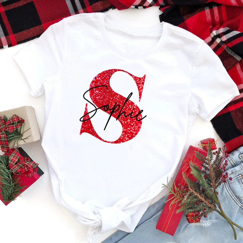 Personalized Initial Christmas Family Matching T-shirt Customized Name Mom Dad Daughter Son Baby Outfits Tops Girls Boys Clothes 4