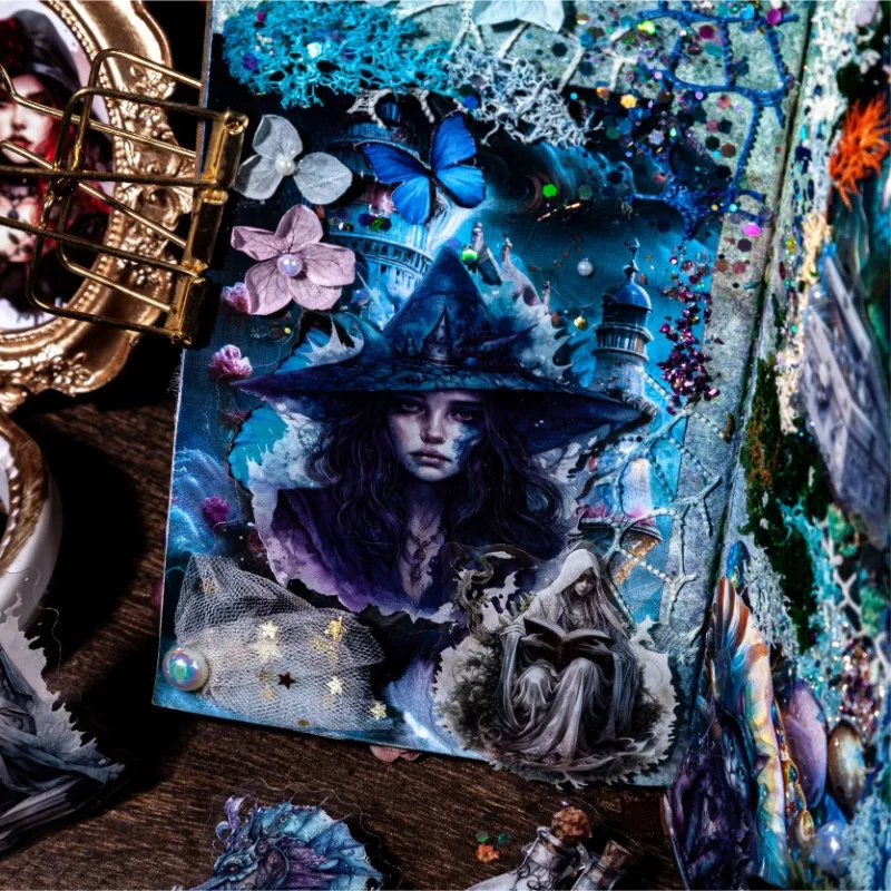 20Pcs Retro Story Gothic Witch Stickers For Junk Journal Handmade Supplies Scrapbooking Decoration PET Waterproof Dark Sticker
