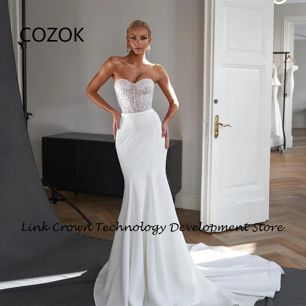 

COZOK Corset Mermaid Wedding Dresses for Women 2024 Summer Sleeveless Bridal Gowns with Sequined Satin Vestidos De Novia New