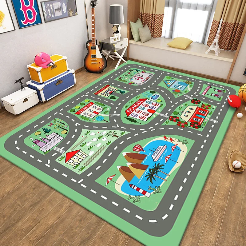 Kids Educational Play Mat Cartoon Road Map Traffic Rug For Babies