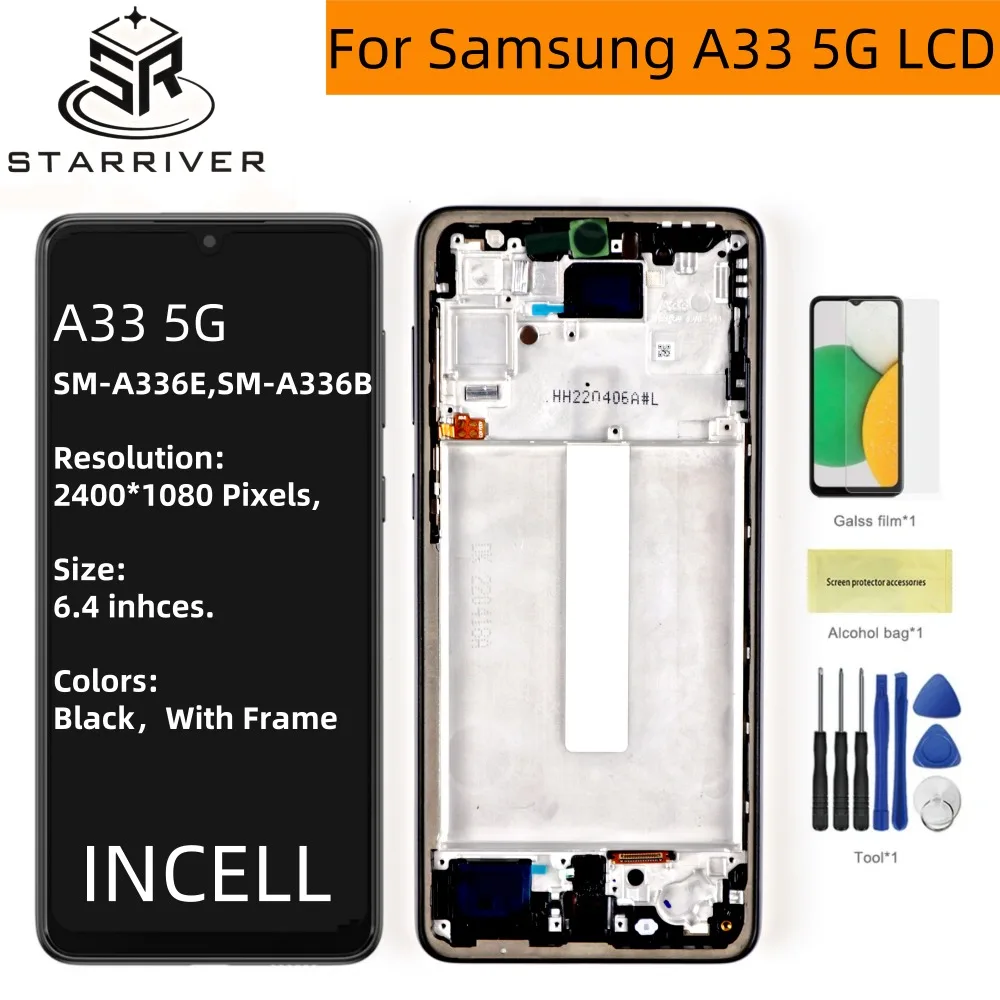 ЖК-дисплей с сенсорным экраном и дигитайзером для Samsung A33 5G, дисплей с рамкой для Samsung A336, A336B, A336E