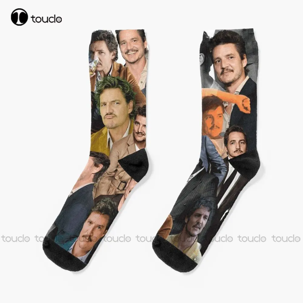 

Pedro Pascal Photo Collage Socks Girls White Socks Personalized Custom Unisex Adult Teen Youth Socks Custom Gift Streetwear