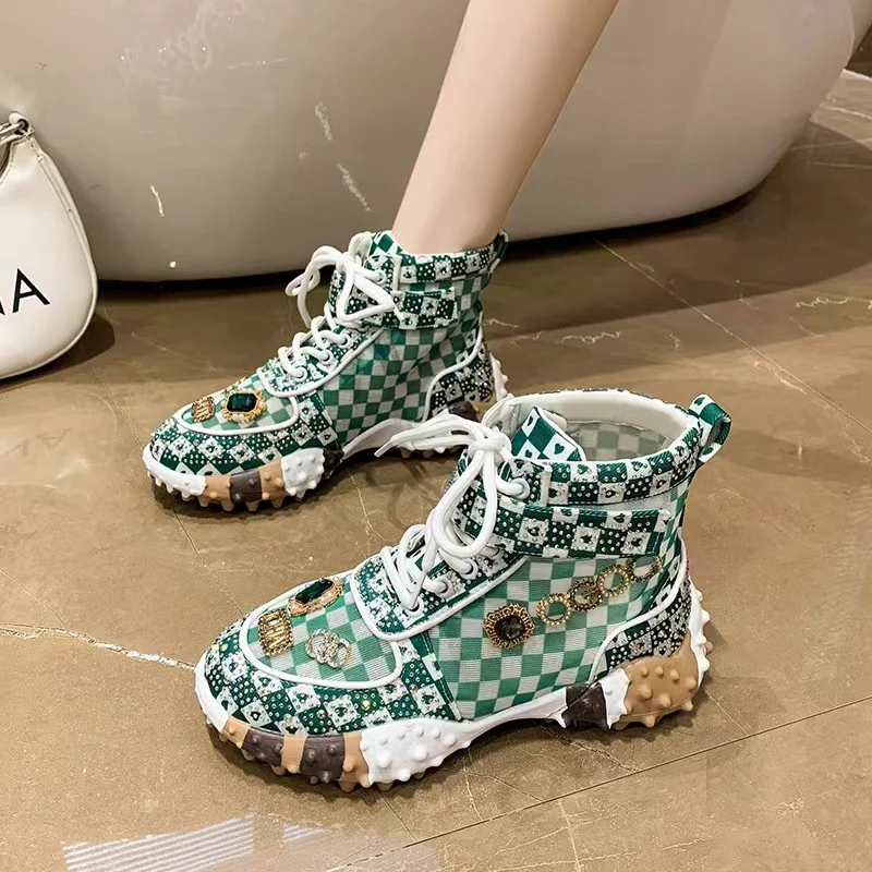 

SENDNAKAI Fashion Diamond Durian Women's Shoes, High Quality High Top Autumn New Diamond Embedding Women's Casual Sports Shoes