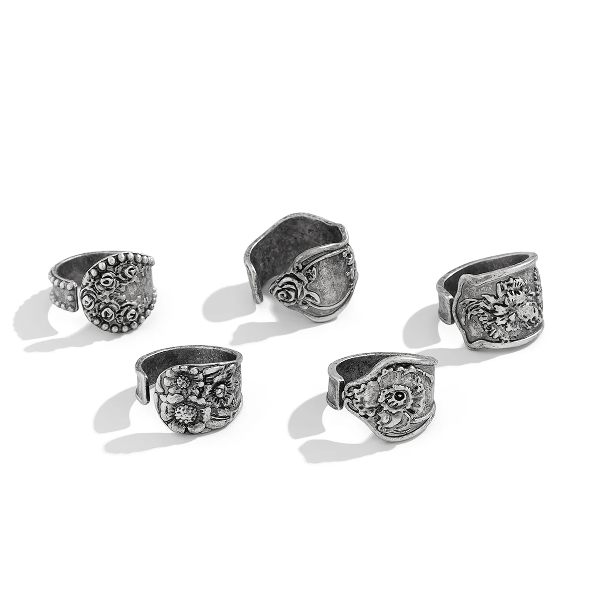 KunJoe 5pcs/set Punk Metal Carved Print Open Ring for Women
