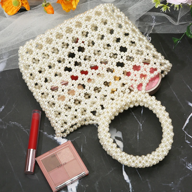 

Vintage Pearl Handbag Handmade Beaded Women's Grace Messenger Bag Weaving Wedding Dinner Party Bag Jewelry Accessories Girl Gift