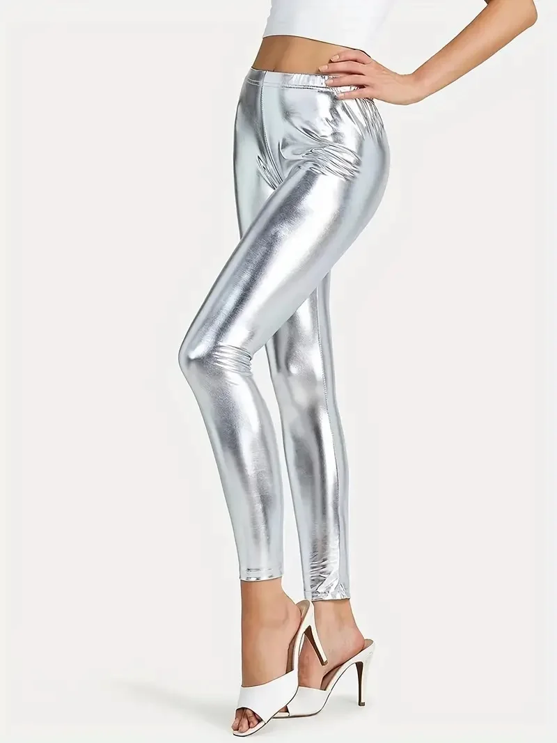 Bright leather nine-point pants high spring silver imitation leather fashion solid color leggings PU leather pants for women Best Sellers In Women's Clothing Bright leather nine-point pants high spring silver imitation leather fashion solid color leggings PU leather pants for women Best Sellers In Women's Clothing
