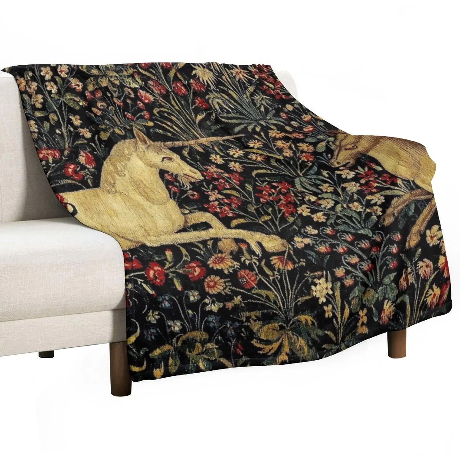 

Medieval Unicorn Midnight Floral Tapestry Throw Blanket anime Multi-Purpose Flannels Soft Plaid Blankets