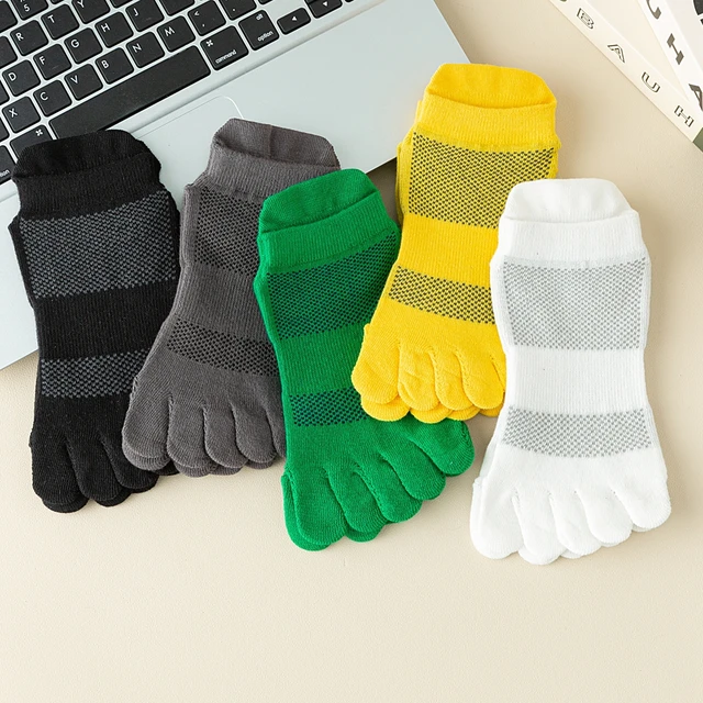3 Pairs Men Toe Socks with Grip Non-slip Five Finger Socks Summer Mesh High Quality Cotton Ankle Socks Anti-slip 6