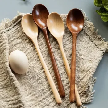 2pcs Wooden Spoon Kitchen Cooking Utensil Tools Soup Tea Spoon Tableware Catering Cooking Tool Coffee Soup Teaspoon Honey Spoon 2
