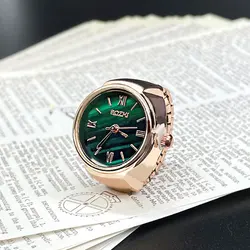 Trendy Vintage Alloy Quartz Finger Ring Watch - Stylish Fashion Accessory Gift (Green-rose gold)