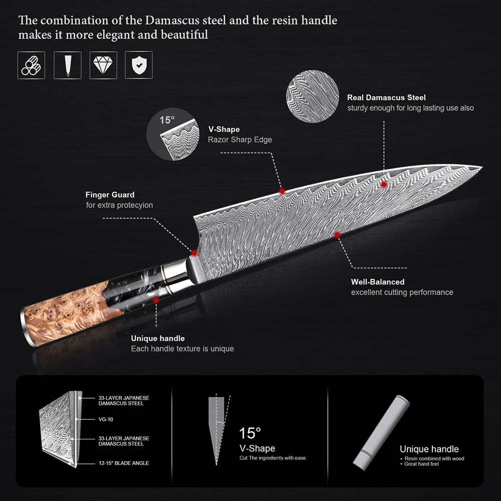 Damascus Steel Kitchen Knives 1-9 PCS