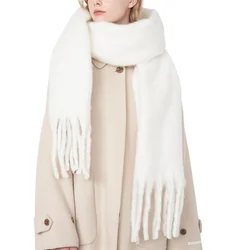 Luxurious Cashmere Women's Bright Solid Scarf - Winter Shawl & Wrap with Tassel Trim (Pure white)