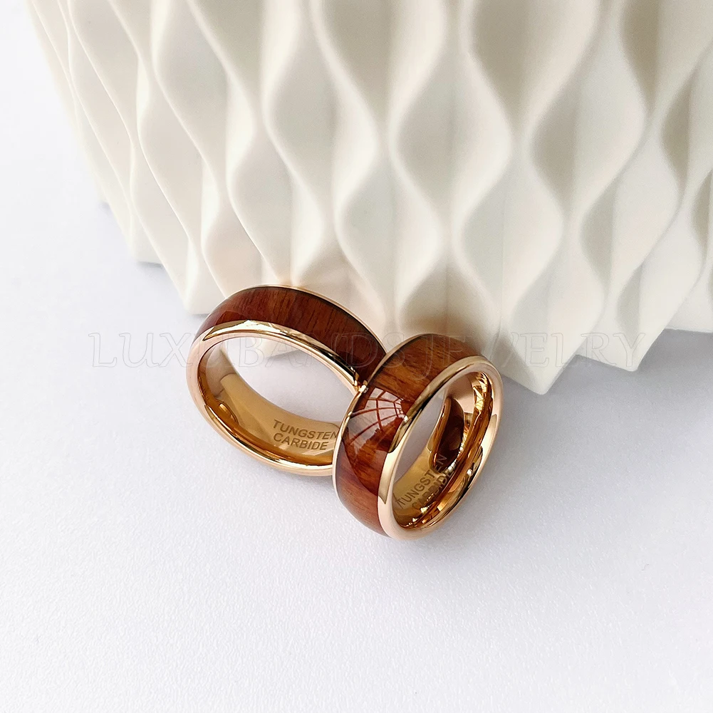 

Tungsten Carbide Wedding Ring for Women Men Wood Inlay Engagement Domed Band 8mm Polished Finish Comfort Fit Aesthetic Ring New