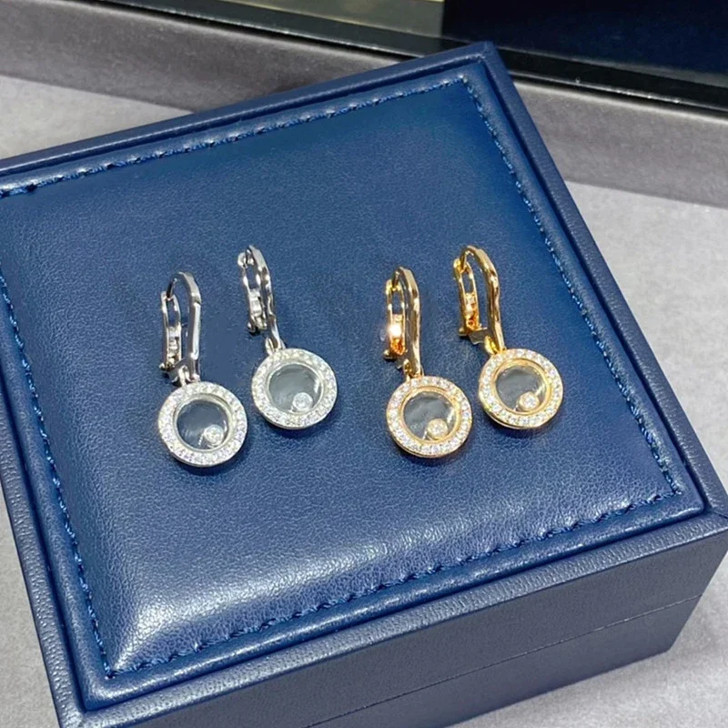 

High-quality 925 sterling Silver single drill Revolvable Round earrings women's fashion simple luxury brand jewelry gift