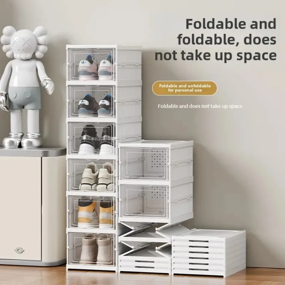 Shoe Rack Shoe Organizer Shoe Cabinet 6 Layers Shoes Box Foldable Transparent Sneaker Shoe Storage Organizers Box Stackable Dustproof High-top Cabinet Shoe Rack Shelf