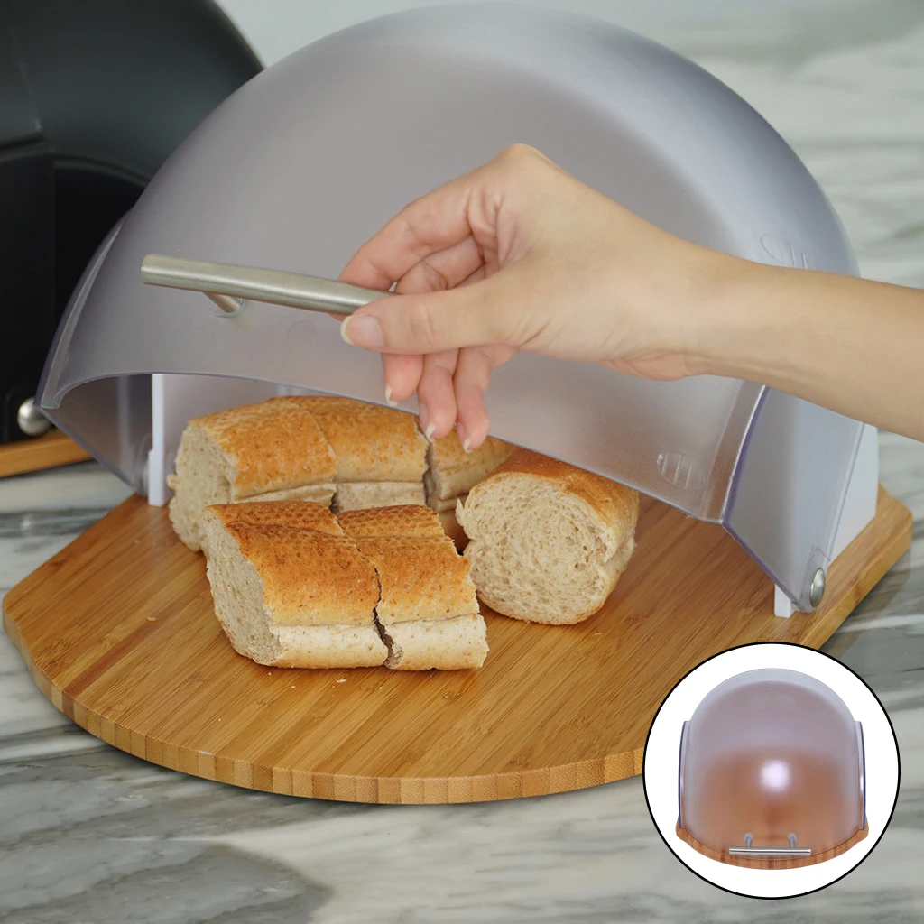 Bread Box with Roll , Countertop Bread Bin Set with Bamboo Chopping