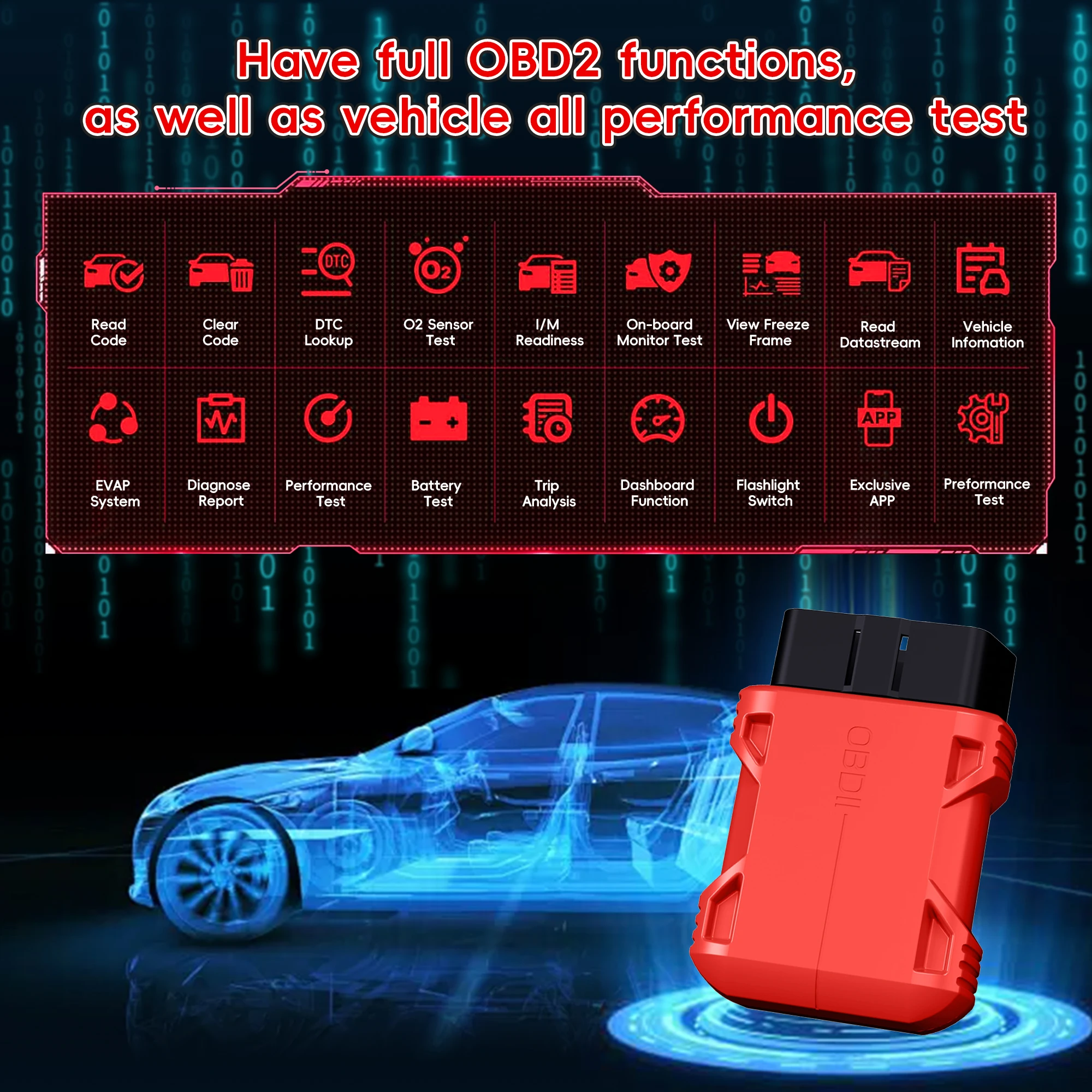 OBD2 Scanner Reader Bluetooth Wireless Auto Diagnostic Scan Tool for iOS & Android for Bluetooth 5.4 Car Check Engine Car Code 3