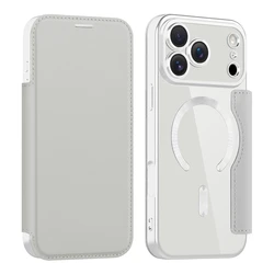 Premium Flip Leather Case with Card Holder and Magnetic Wireless Charging - iPhone 15 Plus (Grey)