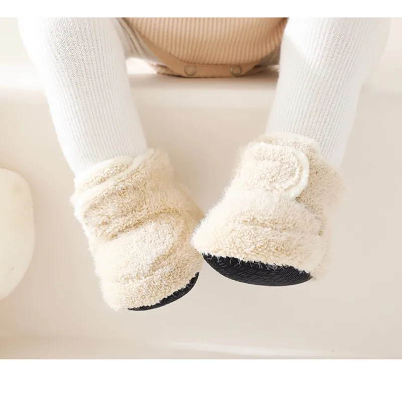 Newborn Baby Boy Girl Winter Fluffy Training Shoes Fleece Inside Infant Toddler Boots Velcro Sneakers Soft Casual Chaussure Sock 3