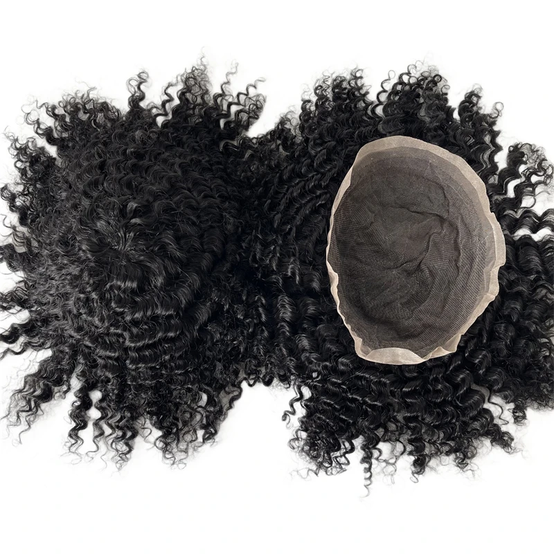 Mongolian Virgin Human Hair Hairpieces #1 Jet Black 12mm Wave Toupee 8x10 Full Lace Unit for Black Men