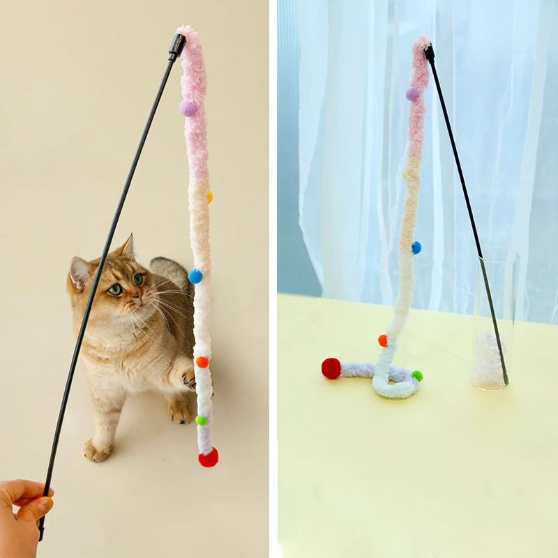 고양이 장난감 깃털 고양이 티저 지팡이 고양이 대화 형 장난감 재미 있은 애벌레 다채로운 막대 크리스마스 헤어 볼 티저 지팡이 애완 동물 용품