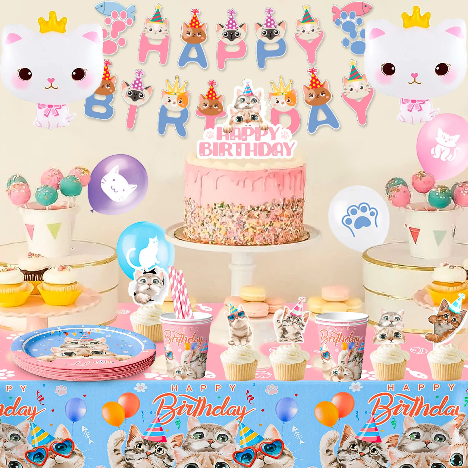 Set Decorazione Compleanno Amici: Striscione, Palloncini In Lattice, Topper Per Torta E Cupcake, 16 Pezzi