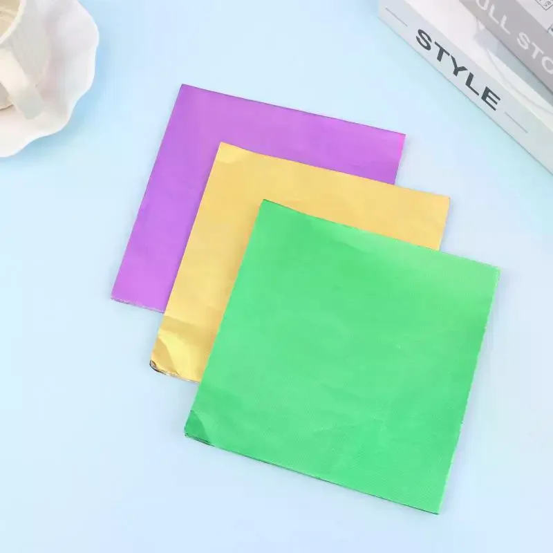 100Pcs 15x15CM Aluminum Foils Wrapping Paper Sheets Foil Candy Package Paper Chocolate Wedding Party Candy Packaging