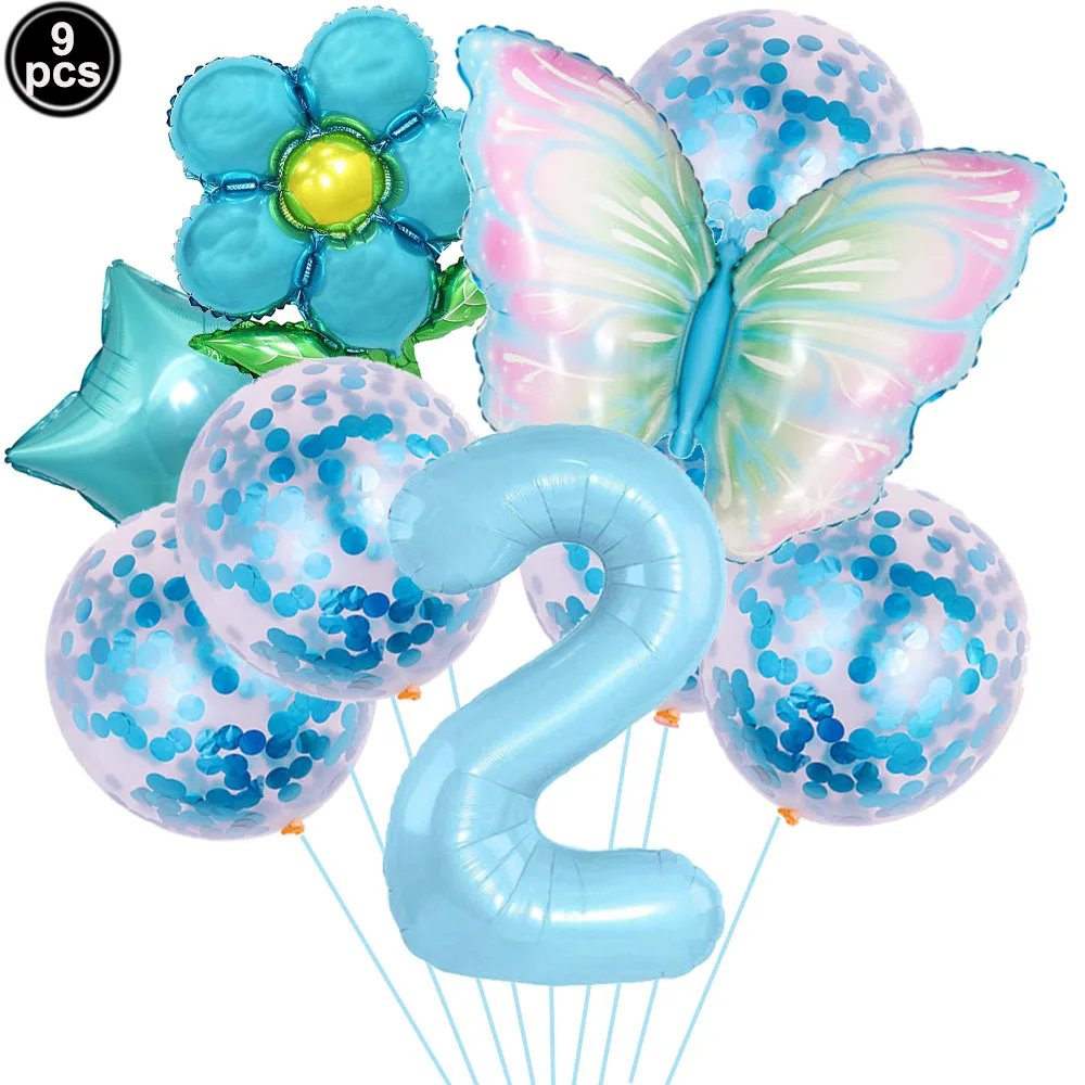 Blue Bow Themed Birthday Party Decoration Set - Balloons, Banner, Garland, & Cake Toppers