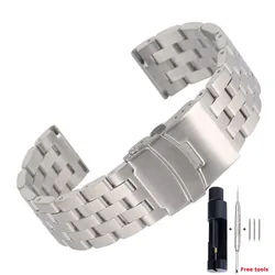 Solid Stainless Steel Watch Strap Bracelet with Tool Accessories - 22mm (Silver)