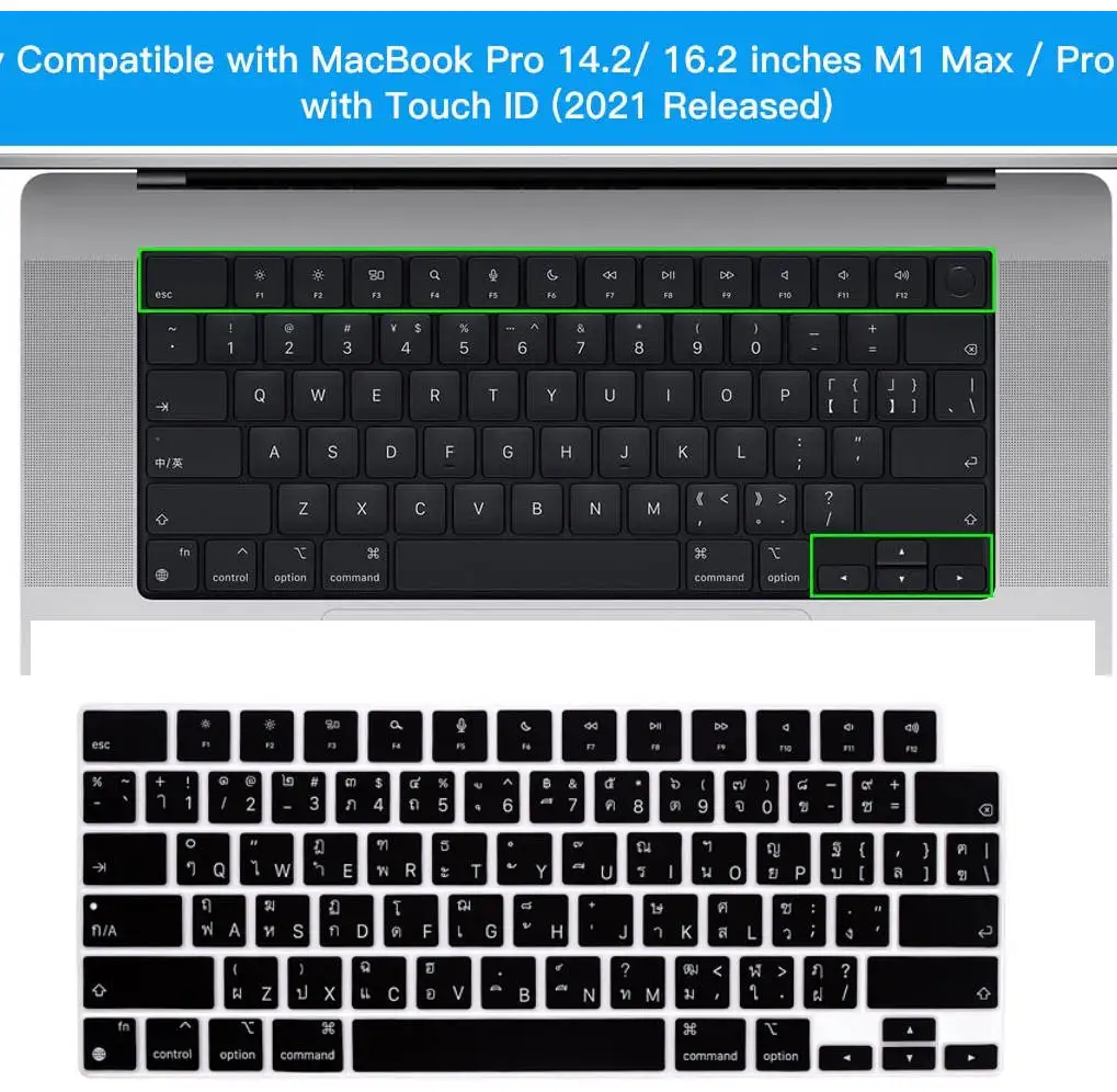Cover Tastiera Tailandese Per Macbook Pro 14 Pollici 2021 A2442 M1 Pro/Max E Macbook Pro 16 Pollici A2445 Versione Antipolvere Impermeabile Usa