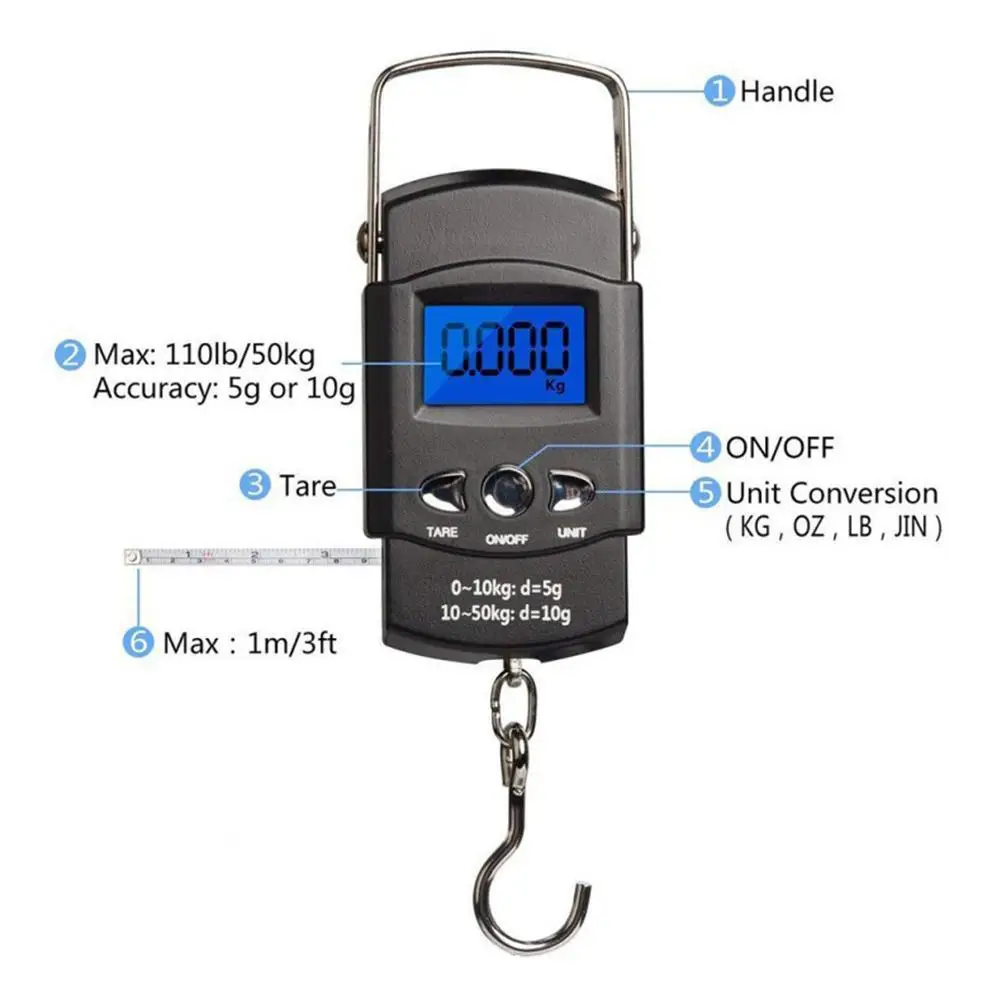 Fishing Scales 1PC Mini Digital Scale For Fishing Luggage Travel Weighting Steelyard Portable Electronic Hanging Hook Scale Hand Scales fishing scales