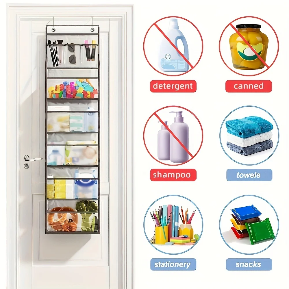 Multi-Layer Transparent Fabric Storage Organizer, Wall-Mounted 6-Grid Household Sorting Bag with Visible Compartments 4