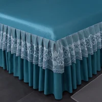 New 3 Pcs/set Modern Royal Blue Bedspread Cool Bed Skirt Machine Washable Sheets Bed Skirt with Elastic Band for Queen King Size 6