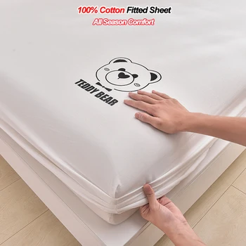 100% Cotton Fitted Sheet 28cm Deep Pocket Anti Slip Dust Mite Proof Mattress Protector Soft Cozy Bed Cover Breathable 1