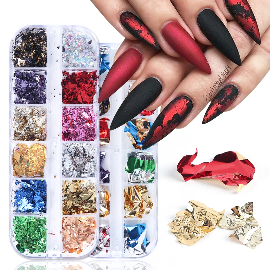 Nail Powder Nail Glitter Nail Decoration Nail Decorations Nail Flakes Nail Powder Set 1 Case Aluminum Flakes Nail Art Glitter Paillette Sequins Irregular Pigment Gold Foil Flake Chrome Nail Dust Decorations LY950-1