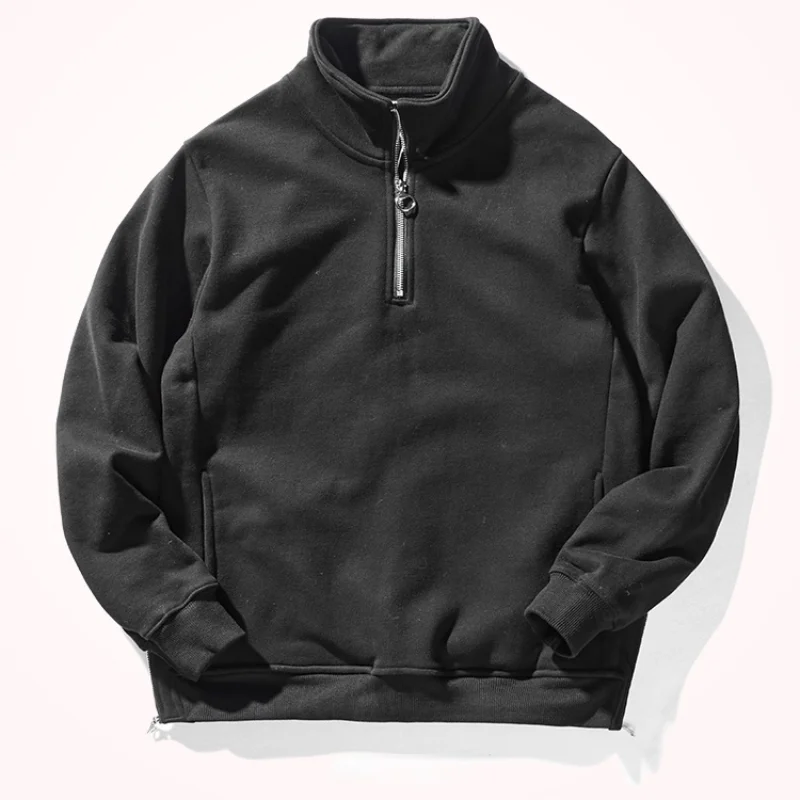 Half-zip High-necked Austrian Fleece Sweater Men's Autumn and Winter Japanese Vintage Solid Collar Loose and Versatile Sports