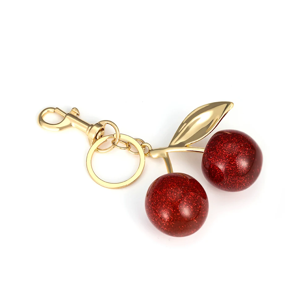 Fashion Cherry Charm Pendant Keychain for Women Red Crystal Fruit Design