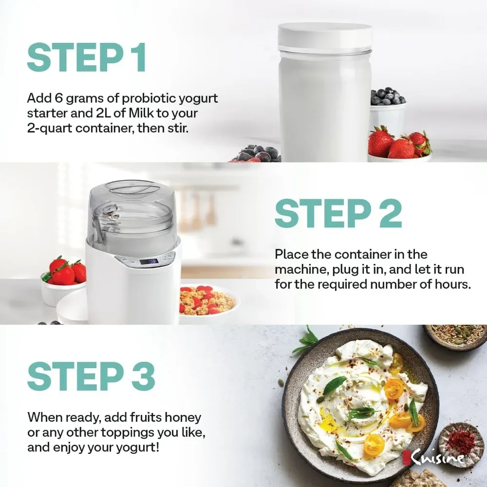 Yogurt Maker with 2 Quart Glass Jar (64 Oz.), White, 2025 Edition, Adjustable Time & Temperature Control 5