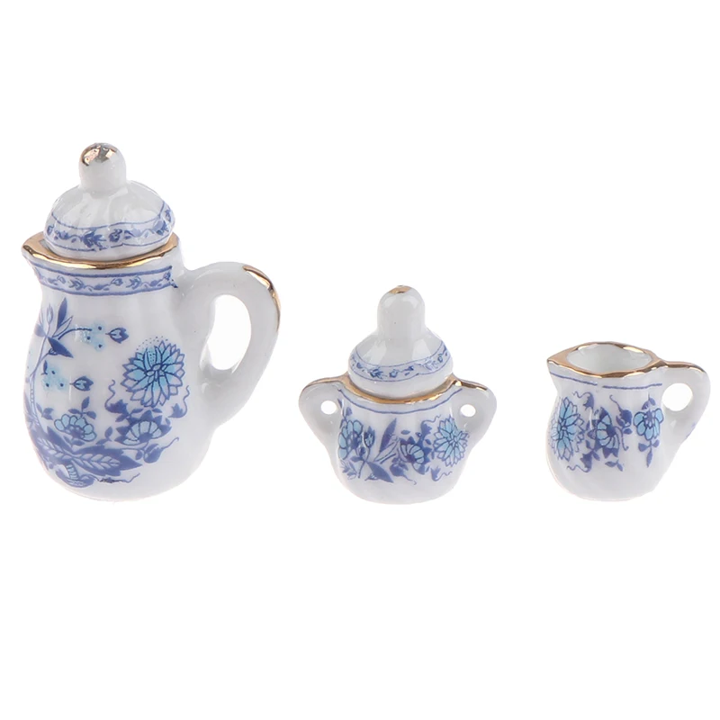 1Set 1/12 dollhouse miniature accessories miniature ornament miniature figurines mini ceramics tea set simulation kettle plate cup model toys doll home decoration gift
