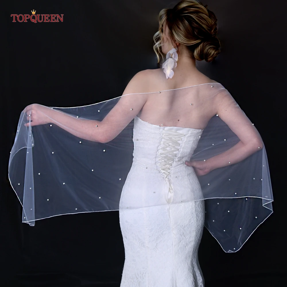 

TOPQUEEN Shoulders Wedding Cover Wedding Bridal Bolero Cape Party Wrap Short Wedding Jacket Tulle Coat Woman Crop DIY VG91
