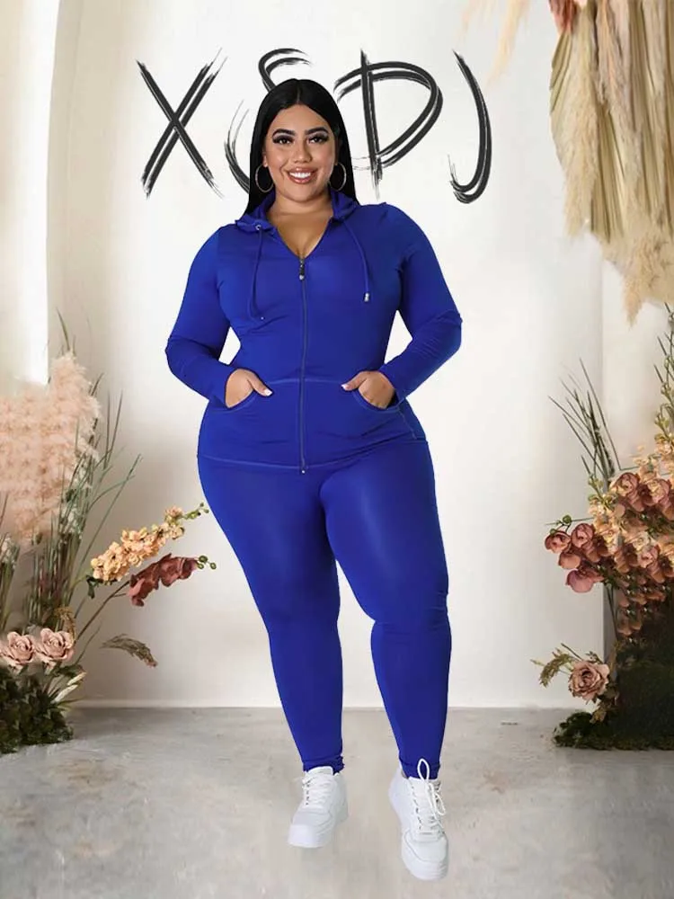 Plus Size Women Piece Set Outfit Stretchy Hoode and Pant Trouser
